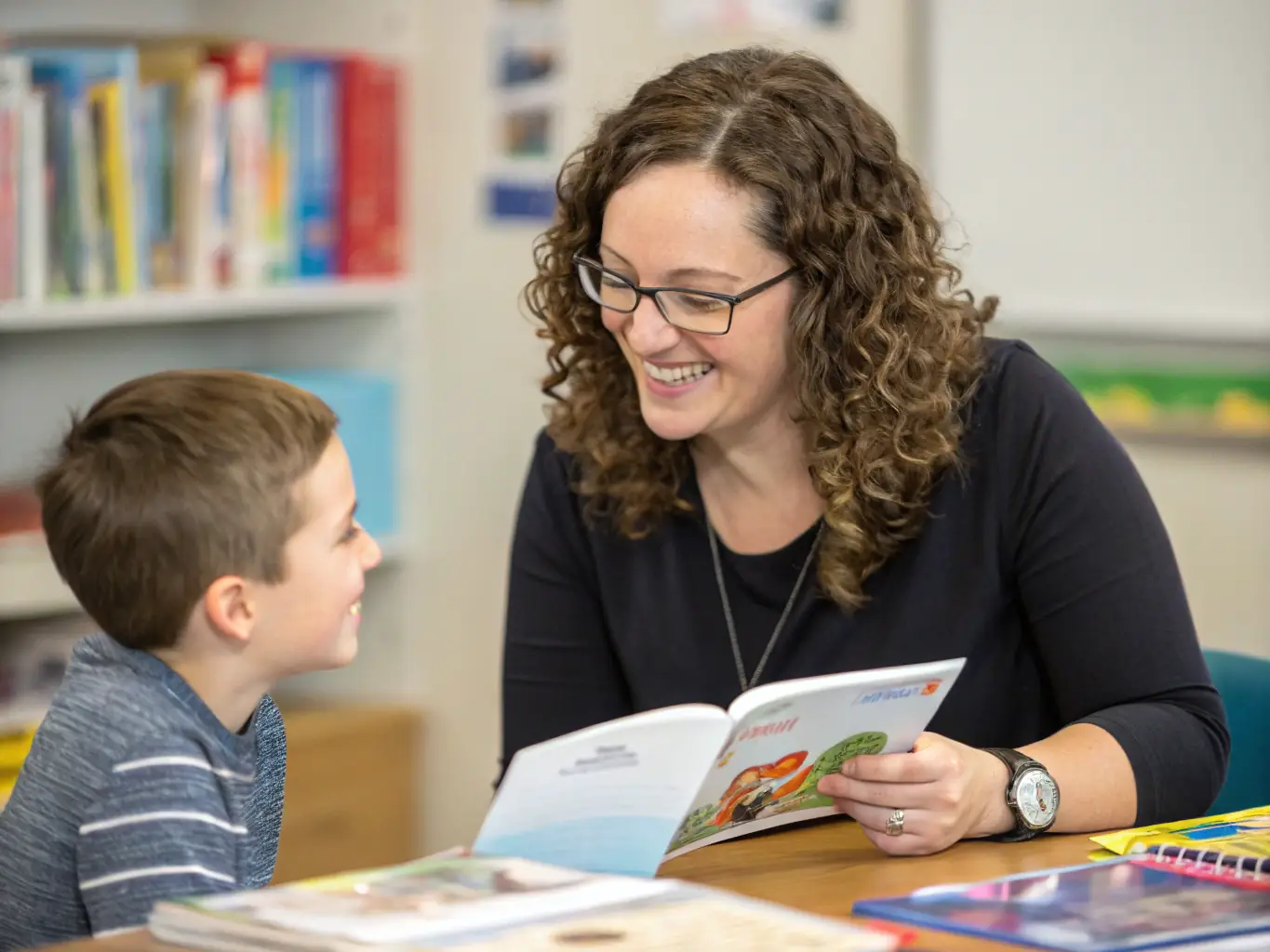 A comforting image of a nanny helping a child with homework at a desk, showcasing the support and guidance nannies provide.